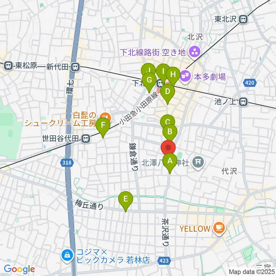 下北沢THREE周辺のコンビニエンスストア一覧地図