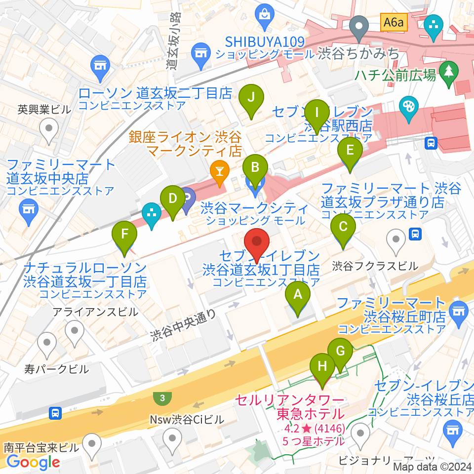 渋谷ガビガビ周辺のコンビニエンスストア一覧地図