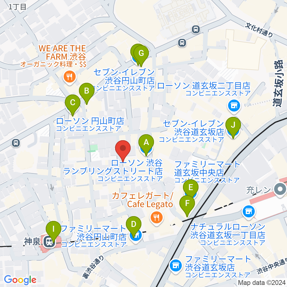 渋谷WOMB周辺のコンビニエンスストア一覧地図