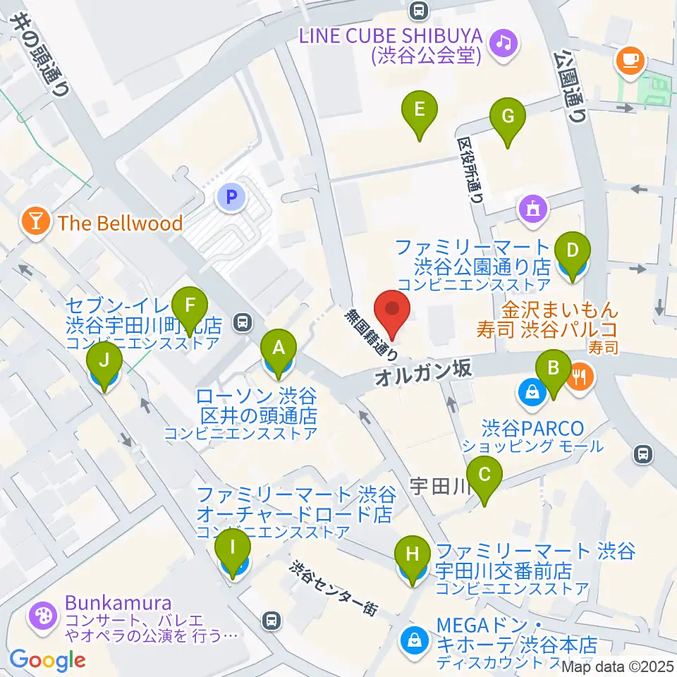渋谷BALL周辺のコンビニエンスストア一覧地図