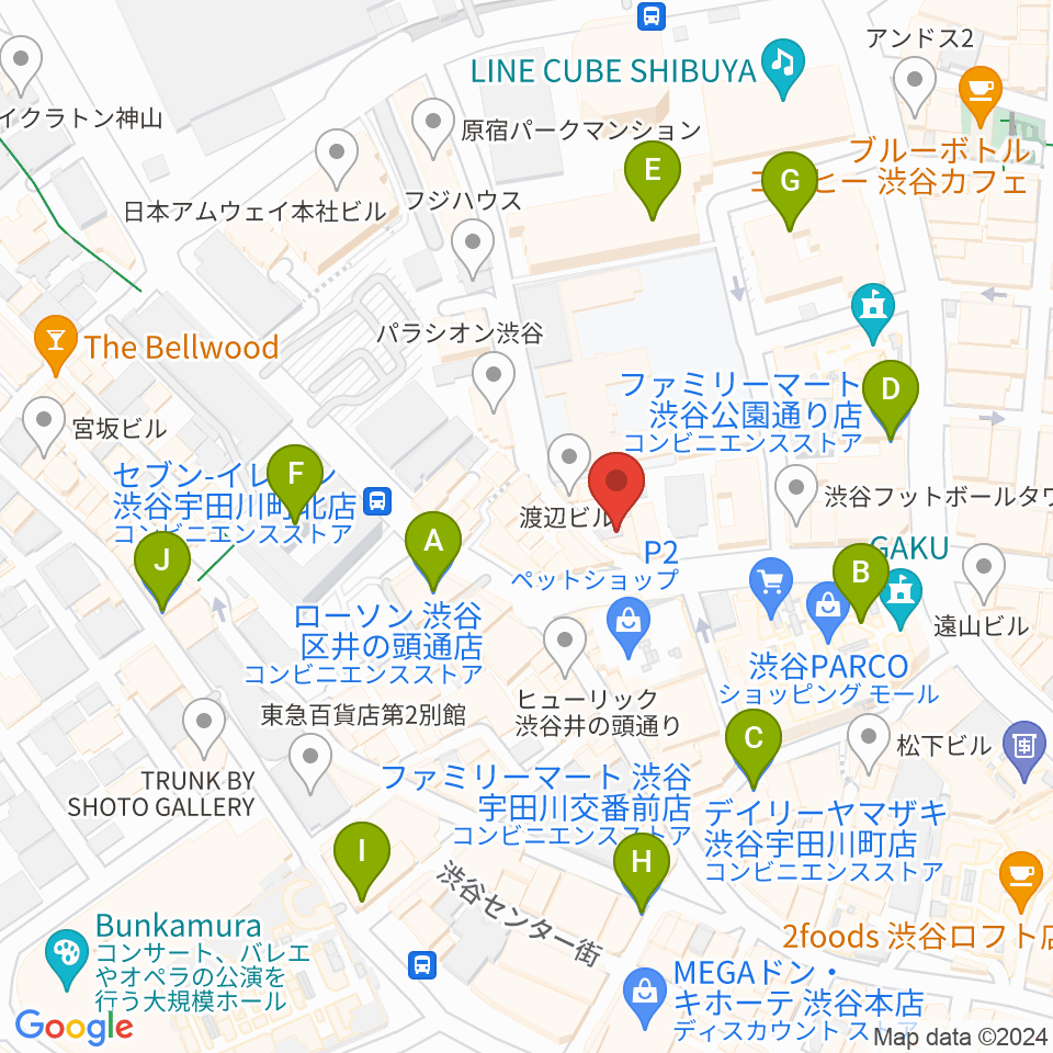 渋谷オルガンバー周辺のコンビニエンスストア一覧地図