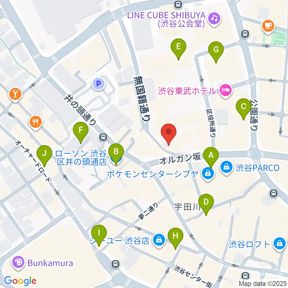渋谷オルガンバー周辺のコンビニエンスストア一覧地図