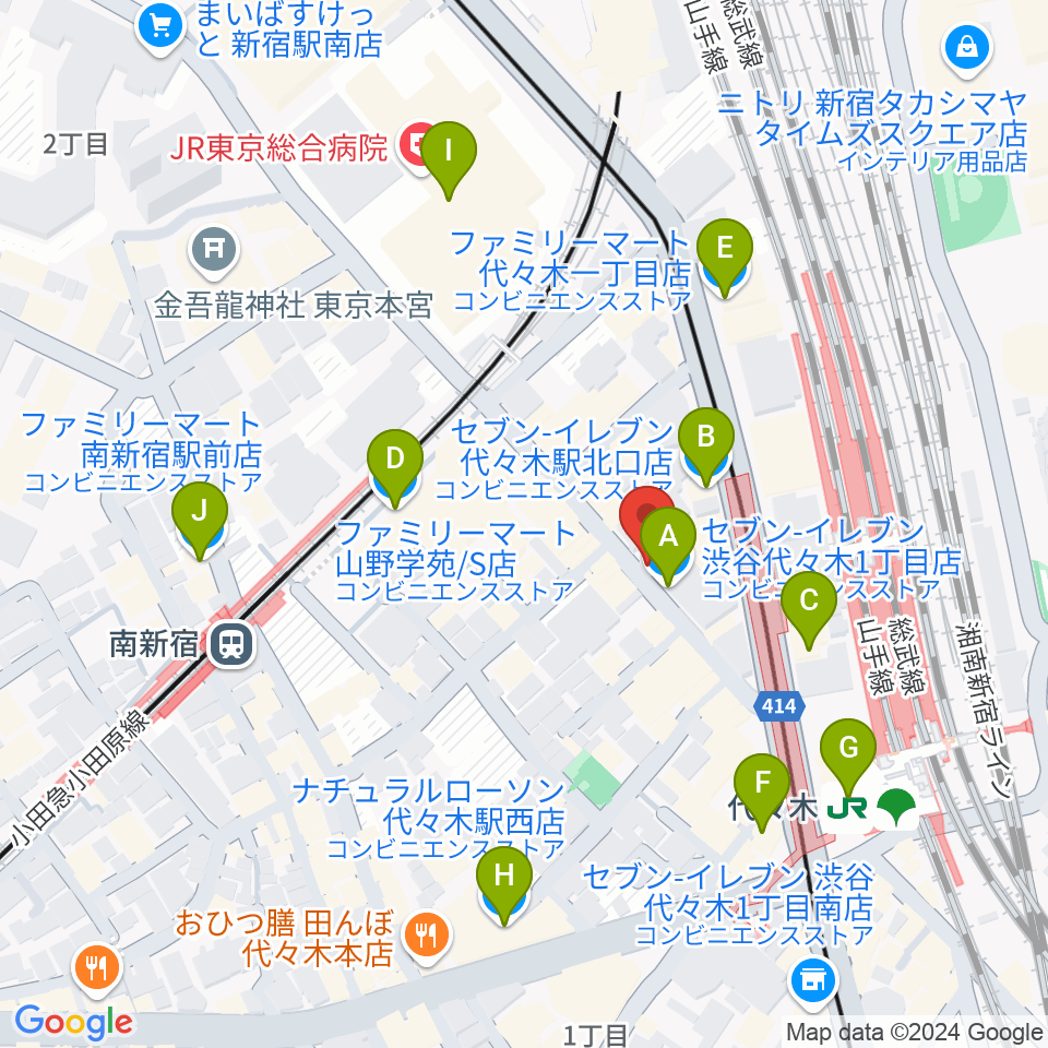 代々木ナル周辺のコンビニエンスストア一覧地図