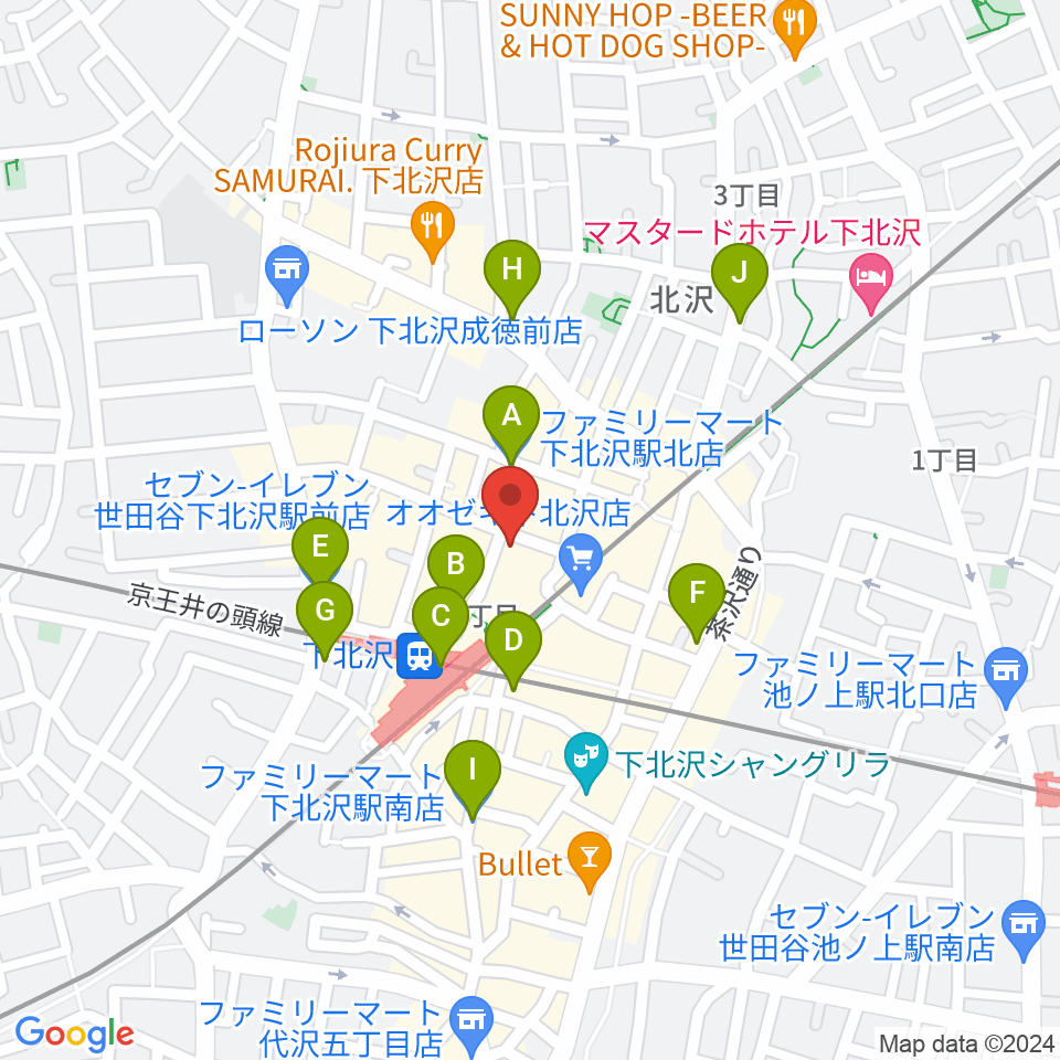 下北沢アレイホール周辺のコンビニエンスストア一覧地図