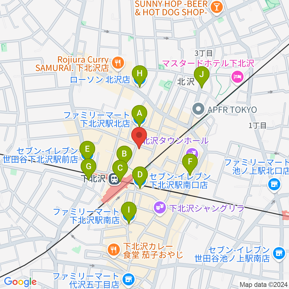 下北沢アレイホール周辺のコンビニエンスストア一覧地図