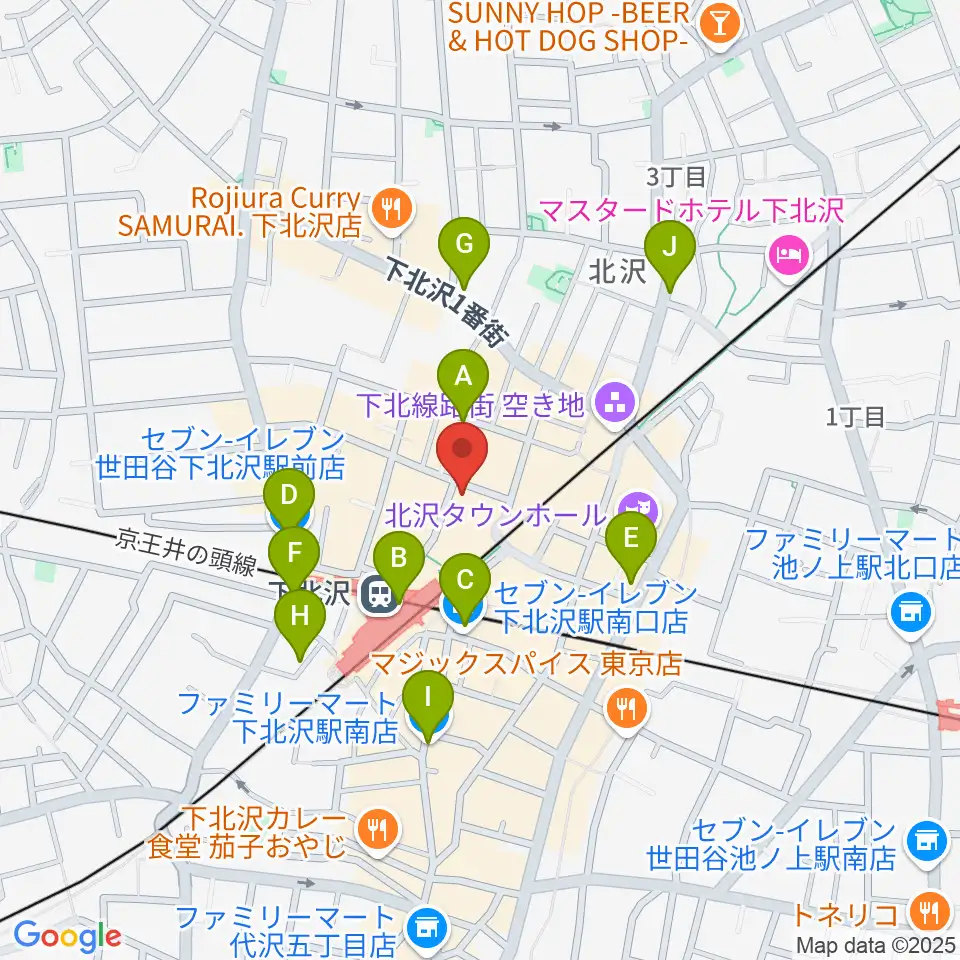 下北沢アレイホール周辺のコンビニエンスストア一覧地図