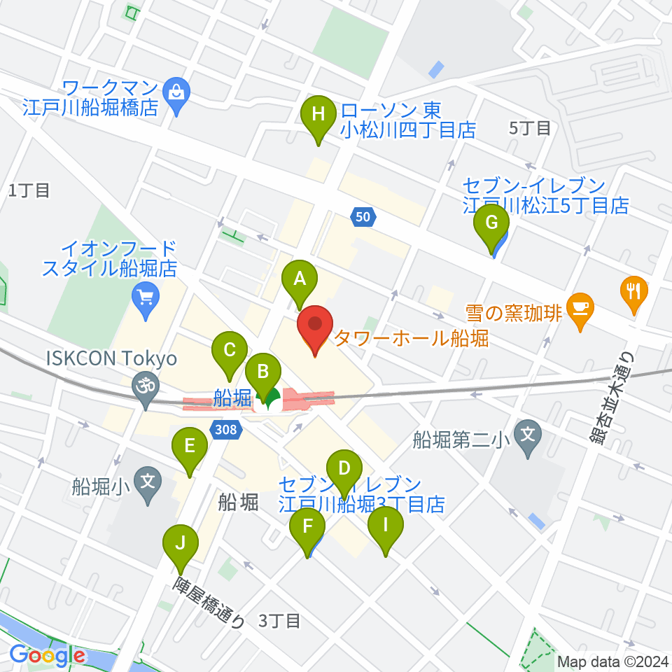 タワーホール船堀周辺のコンビニエンスストア一覧地図