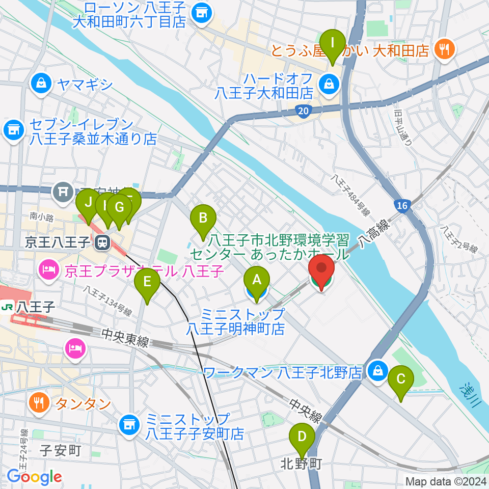 あったかホール 八王子市北野環境学習センター周辺のコンビニエンスストア一覧地図