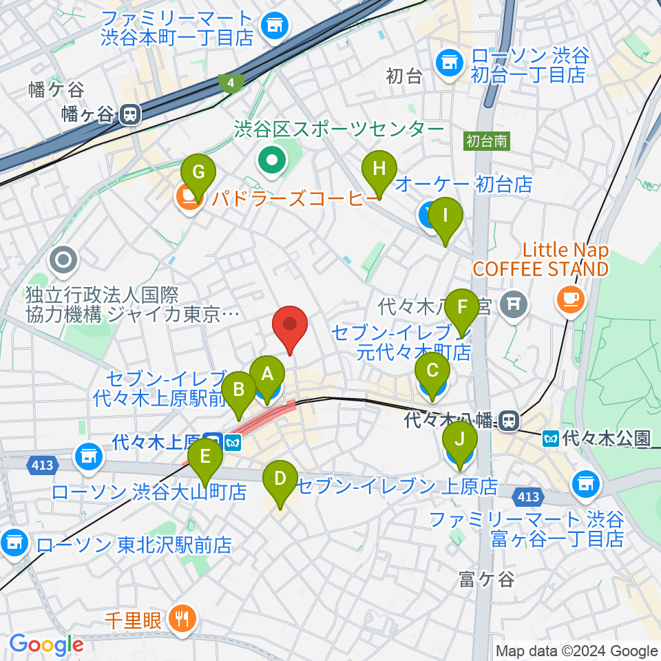 ムジカーザ周辺のコンビニエンスストア一覧地図