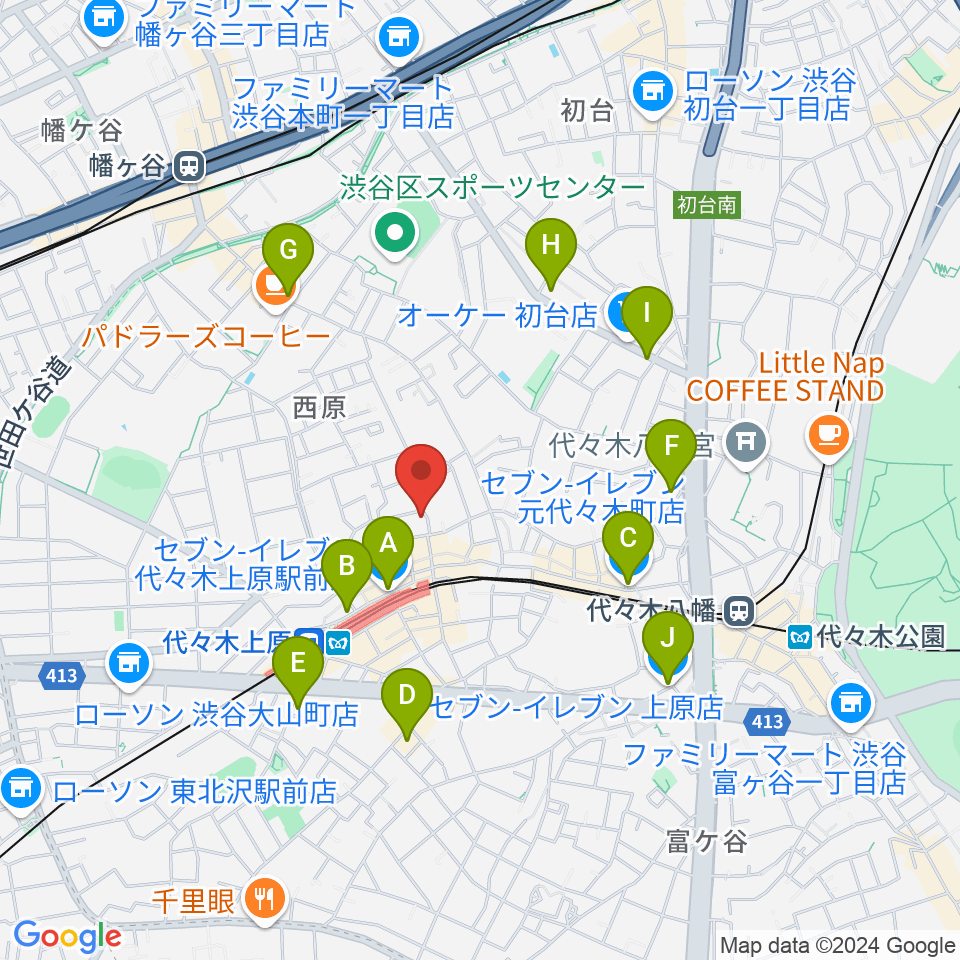 ムジカーザ周辺のコンビニエンスストア一覧地図