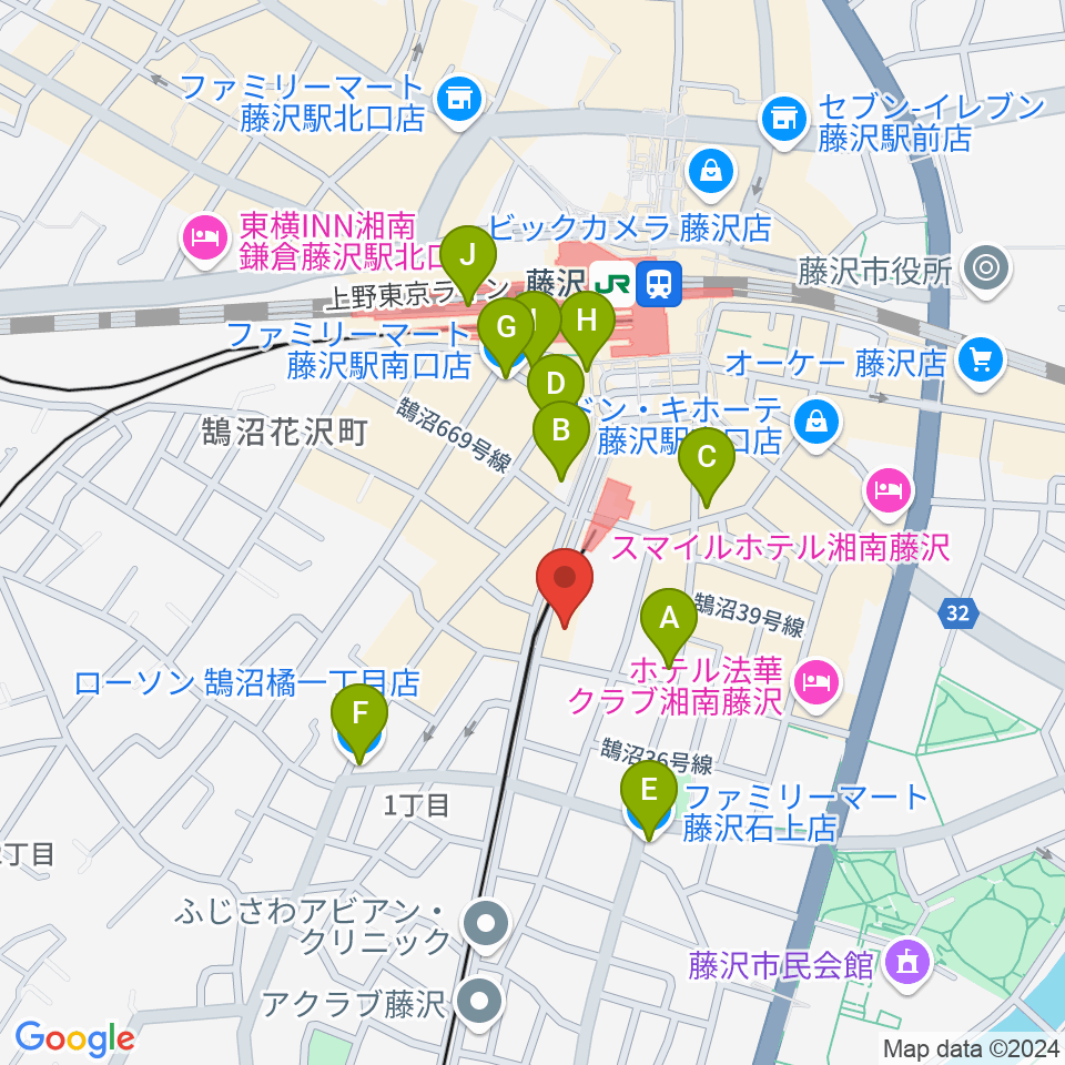 藤沢リラホール周辺のコンビニエンスストア一覧地図