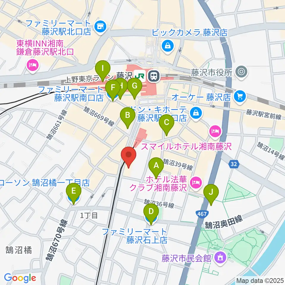藤沢リラホール周辺のコンビニエンスストア一覧地図