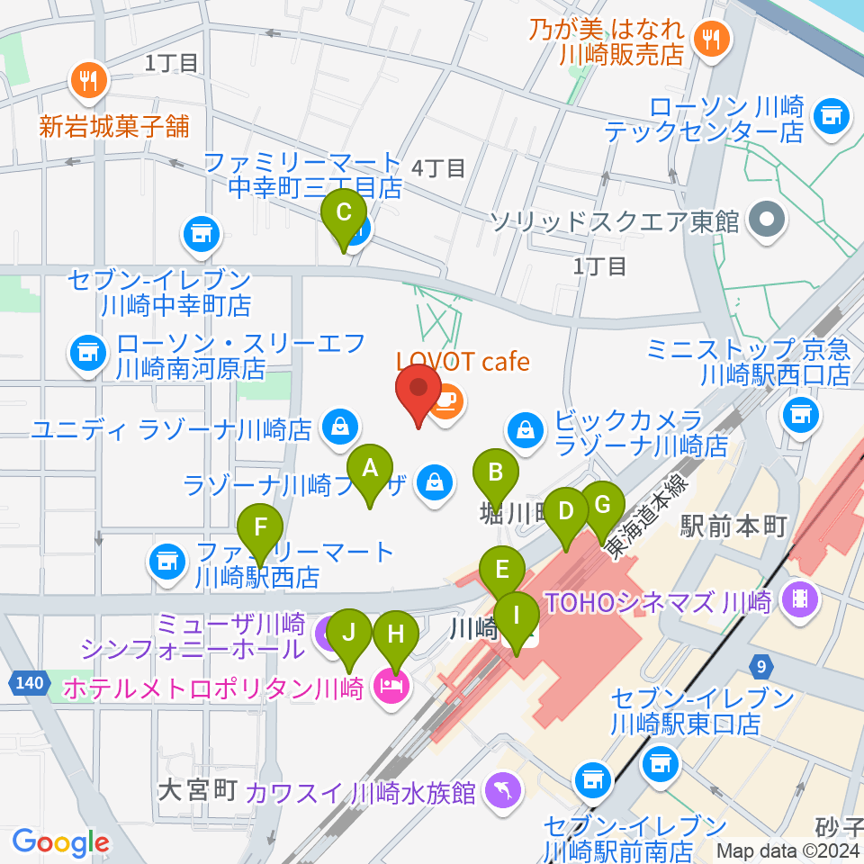 ラゾーナ川崎プラザソル周辺のコンビニエンスストア一覧地図