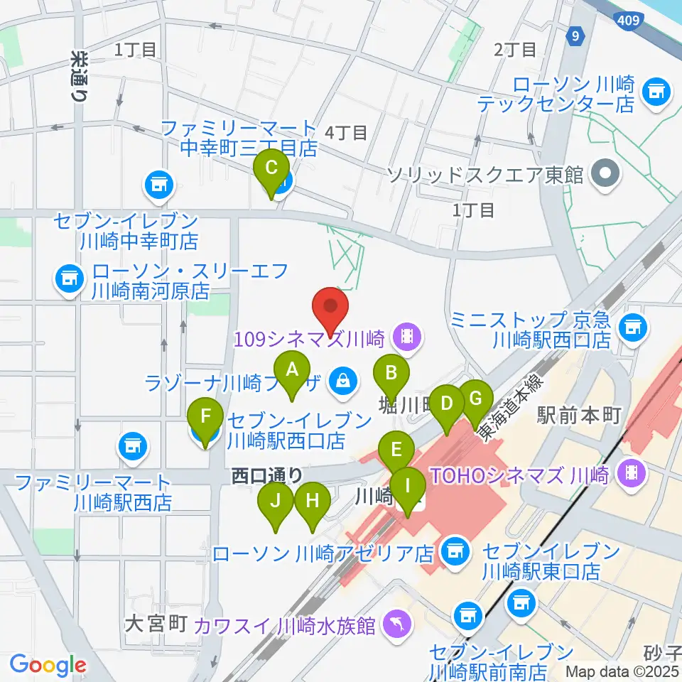 ラゾーナ川崎プラザソル周辺のコンビニエンスストア一覧地図
