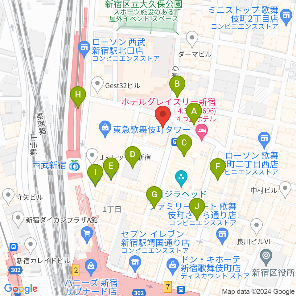新宿FACE周辺のコンビニエンスストア一覧地図