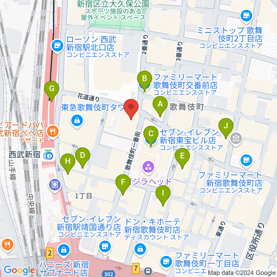 新宿FACE周辺のコンビニエンスストア一覧地図