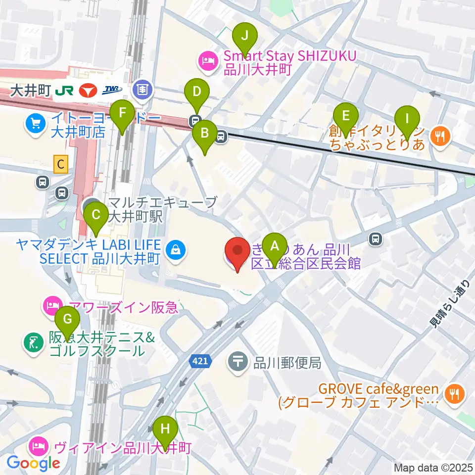 きゅりあん 品川区立総合区民会館周辺のコンビニエンスストア一覧地図