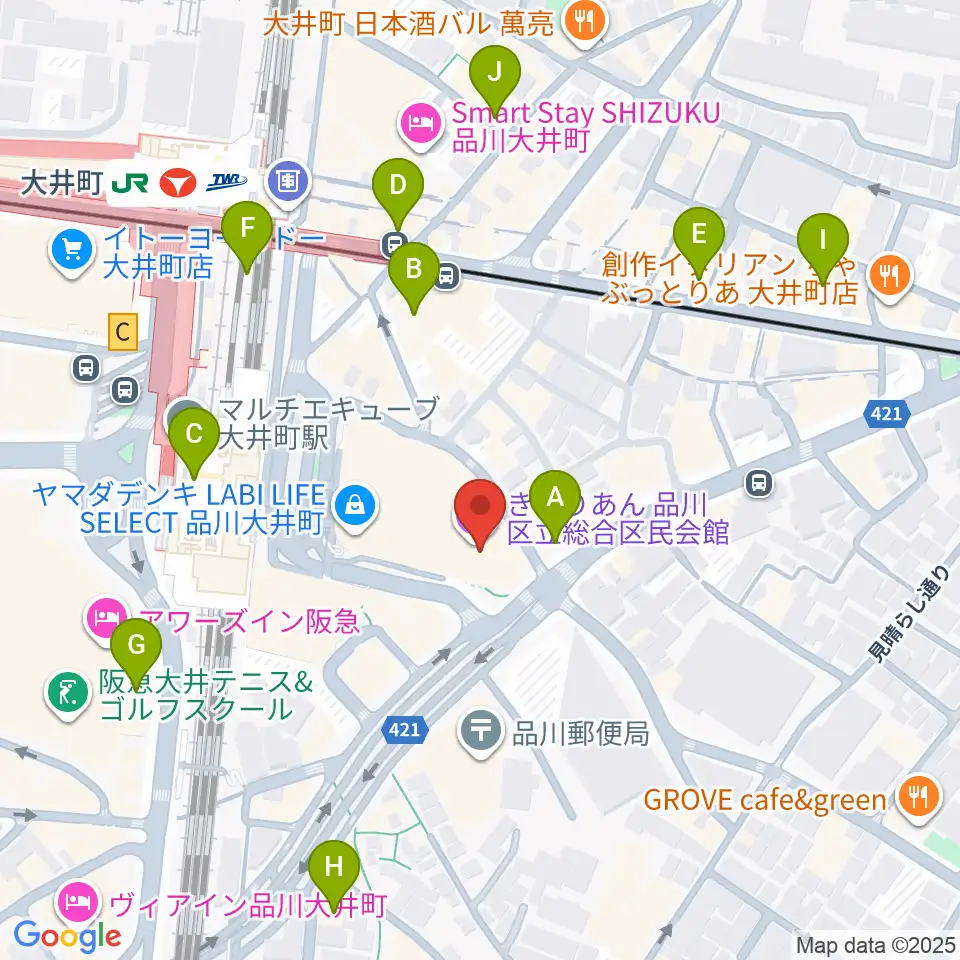 きゅりあん 品川区立総合区民会館周辺のコンビニエンスストア一覧地図