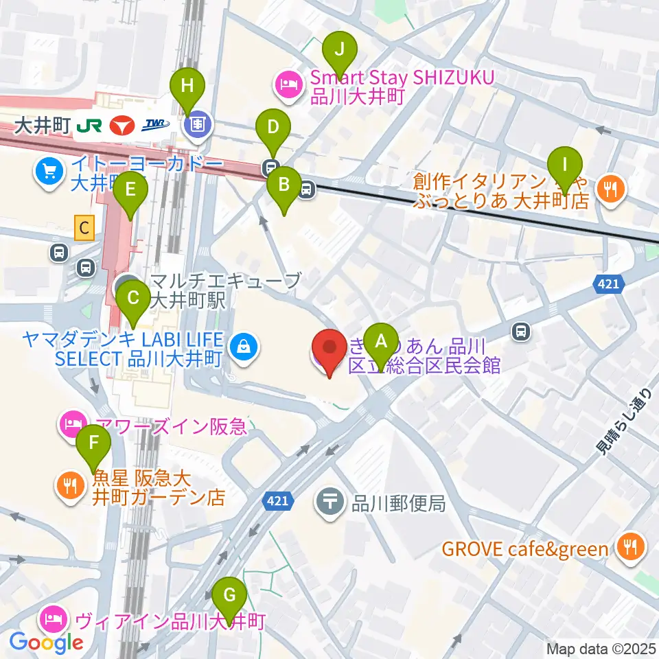 きゅりあん 品川区立総合区民会館周辺のコンビニエンスストア一覧地図