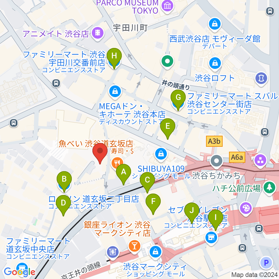 渋谷RUBY ROOM周辺のコンビニエンスストア一覧地図