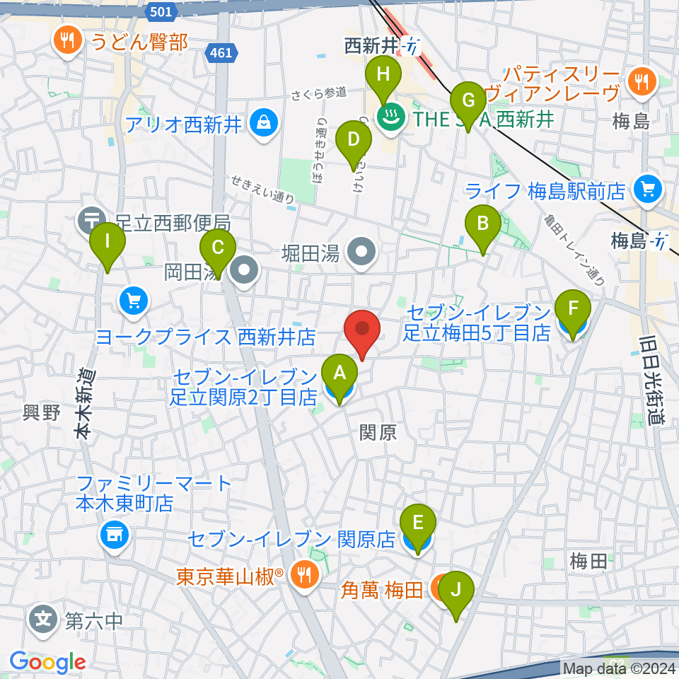 西新井カフェ・クレール周辺のコンビニエンスストア一覧地図