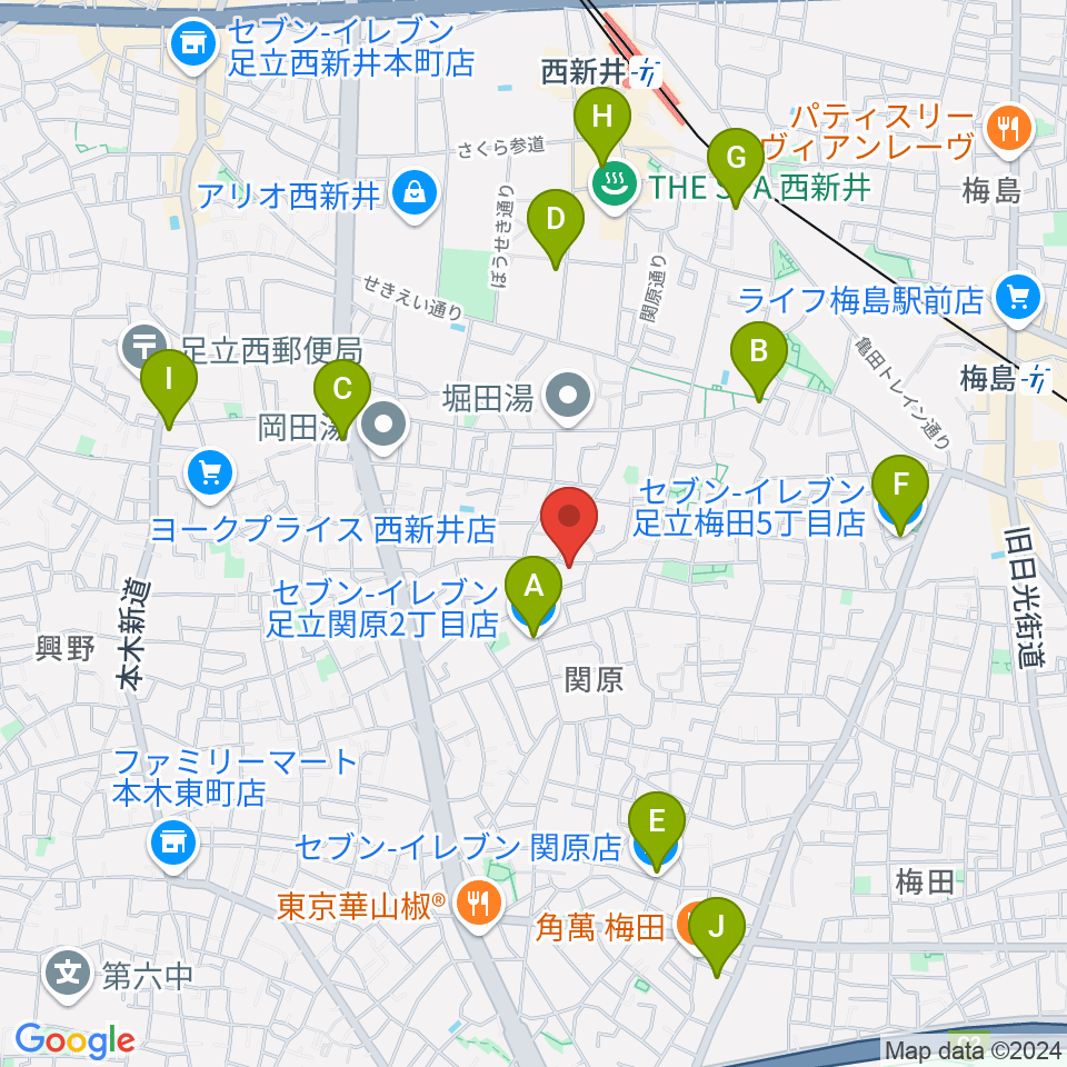 西新井カフェ・クレール周辺のコンビニエンスストア一覧地図