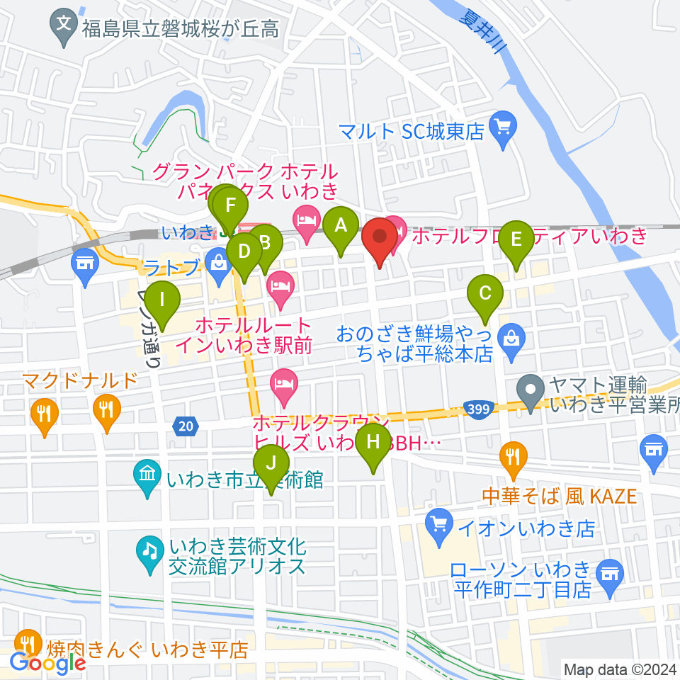 いわきソニック周辺のコンビニエンスストア一覧地図