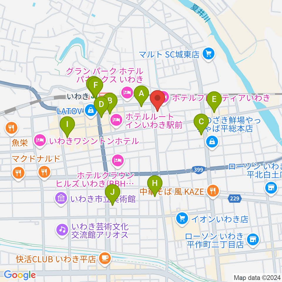 いわきソニック周辺のコンビニエンスストア一覧地図