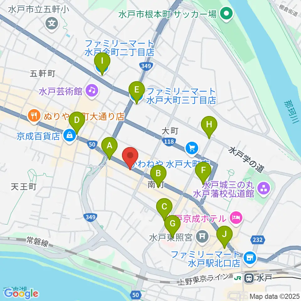 水戸SONIC周辺のコンビニエンスストア一覧地図
