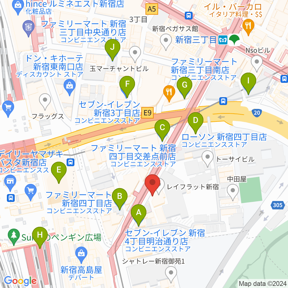 新宿ANTIKNOCK周辺のコンビニエンスストア一覧地図