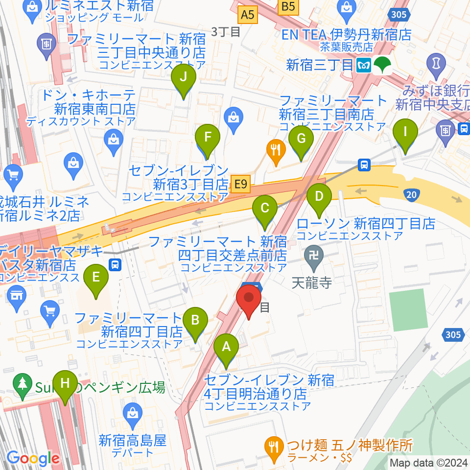 新宿ANTIKNOCK周辺のコンビニエンスストア一覧地図