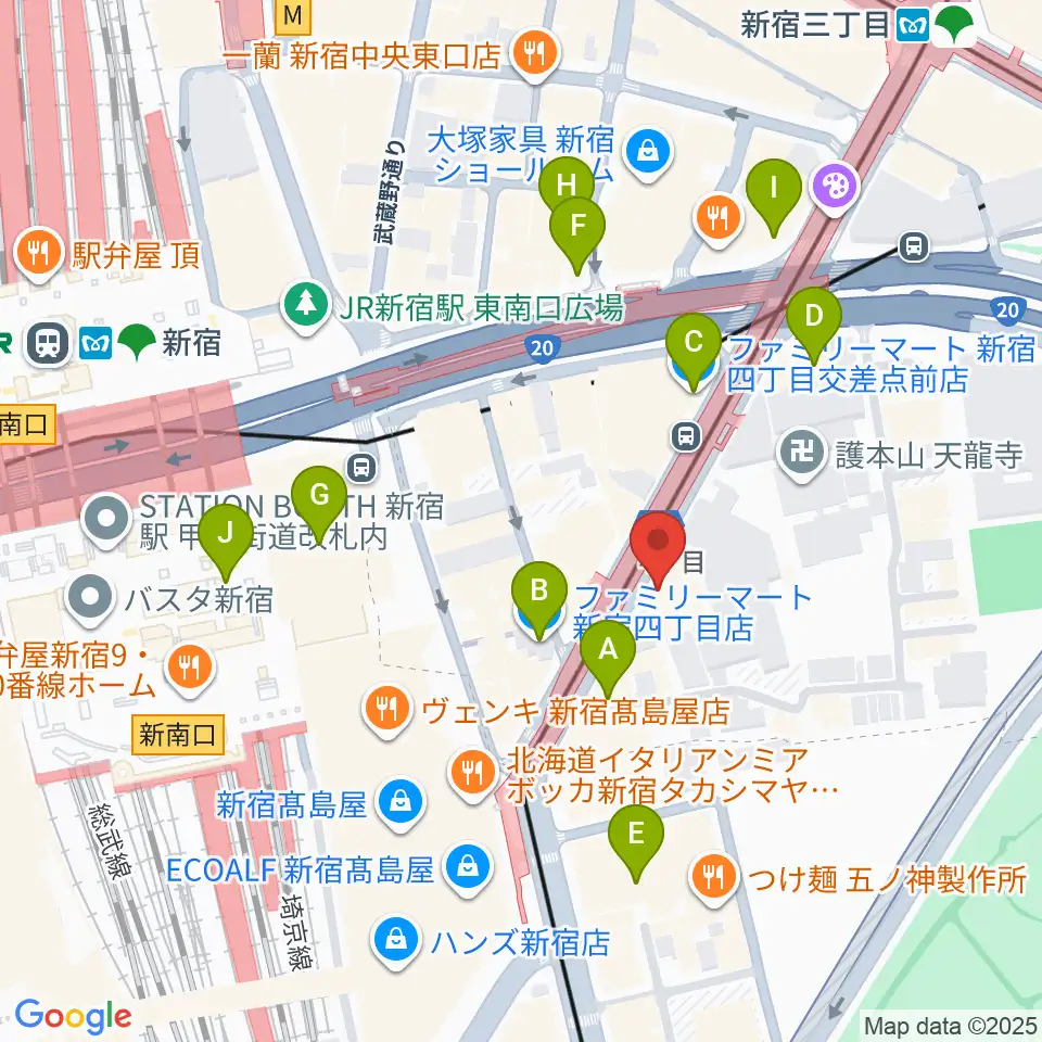新宿ANTIKNOCK周辺のコンビニエンスストア一覧地図