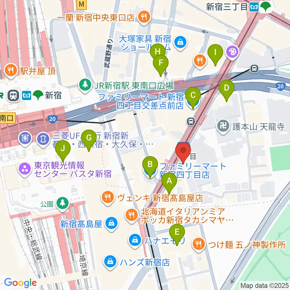 新宿ANTIKNOCK周辺のコンビニエンスストア一覧地図