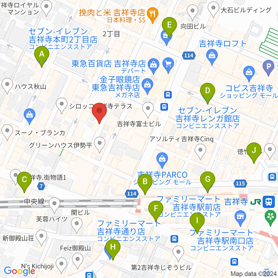 吉祥寺ストリングス周辺のコンビニエンスストア一覧地図