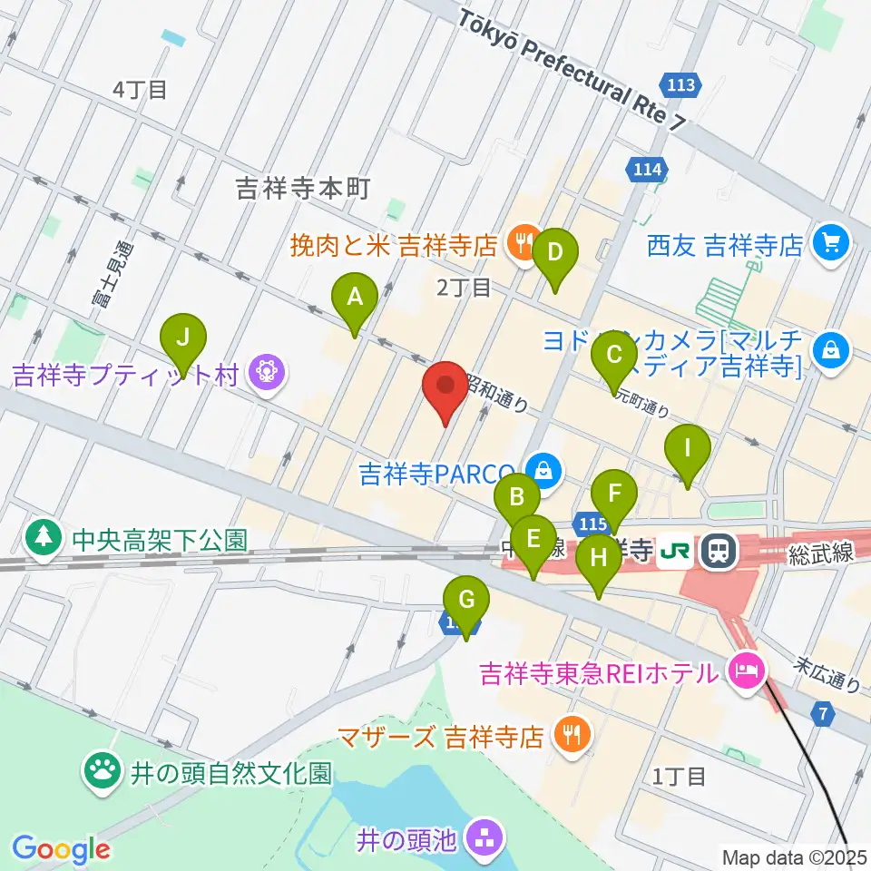吉祥寺ストリングス周辺のコンビニエンスストア一覧地図