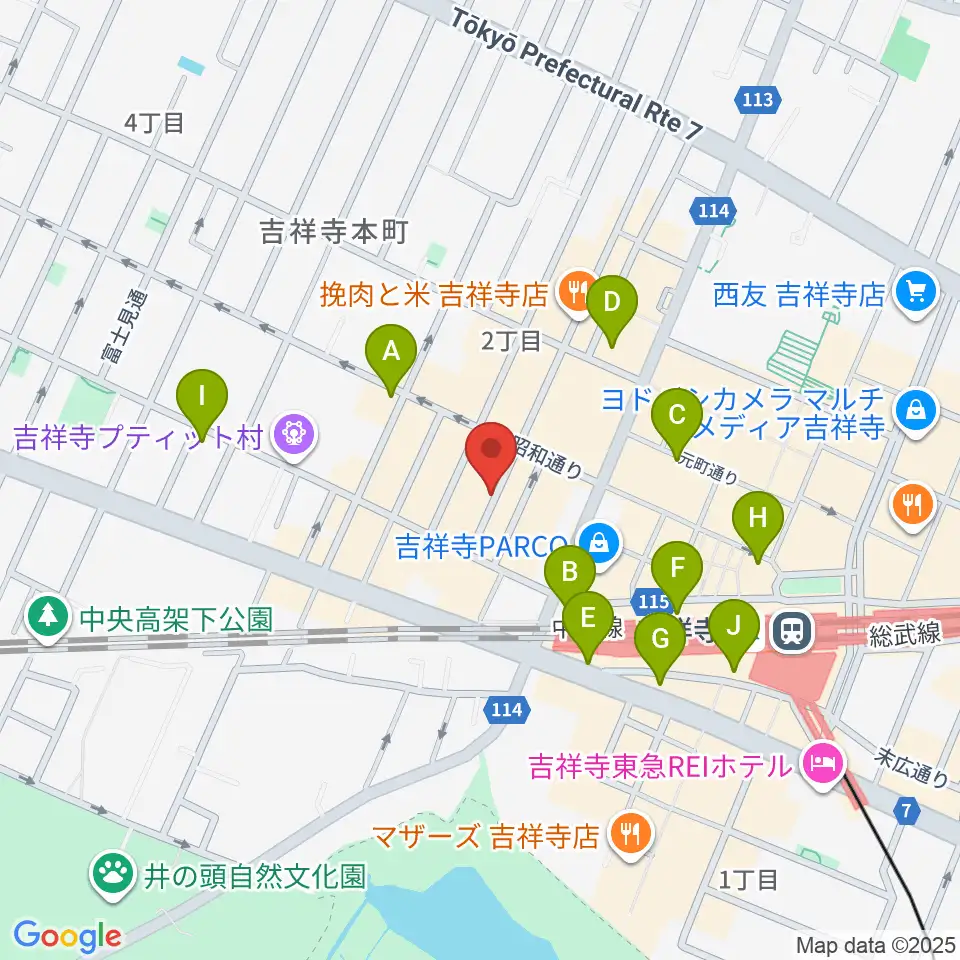 吉祥寺ストリングス周辺のコンビニエンスストア一覧地図