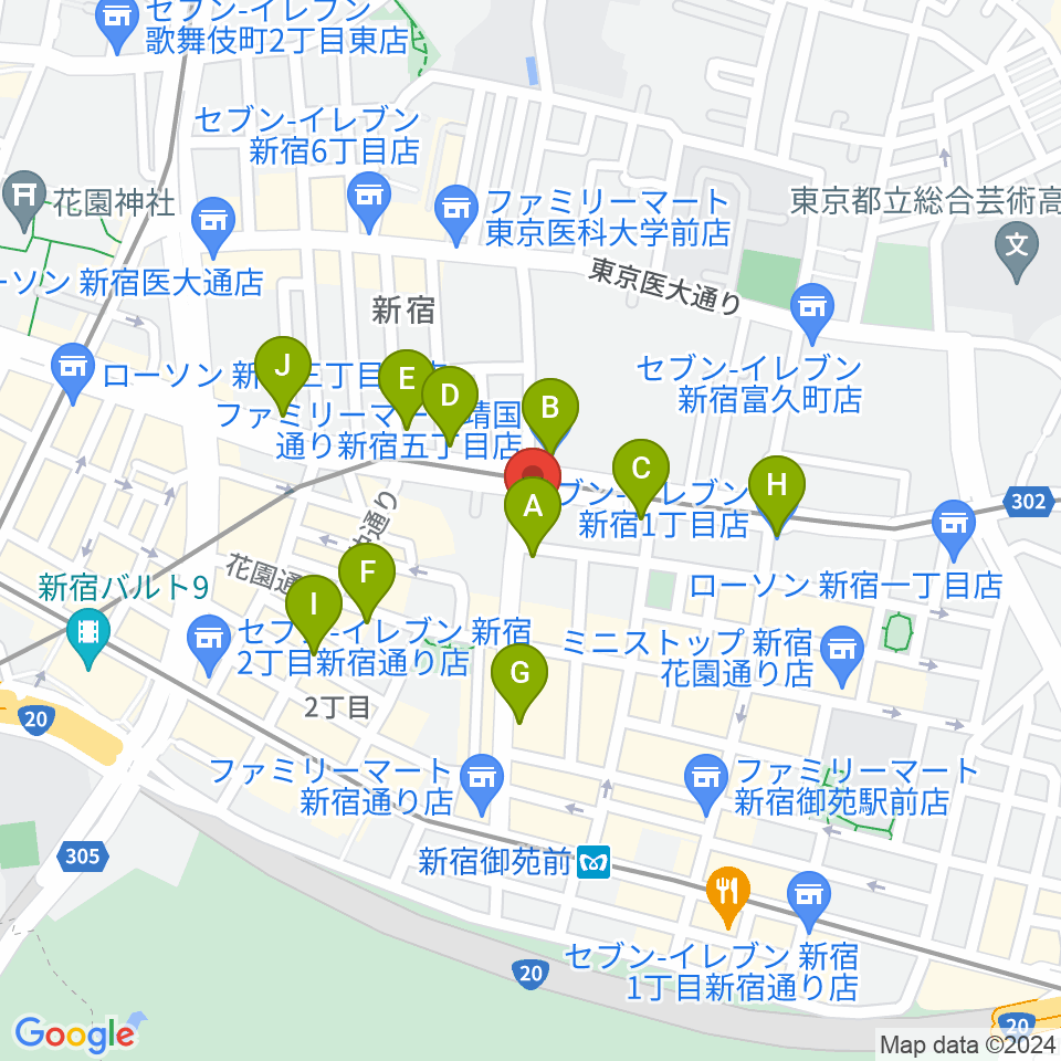 新宿SOMEDAY周辺のコンビニエンスストア一覧地図