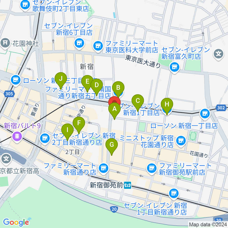 新宿SOMEDAY周辺のコンビニエンスストア一覧地図