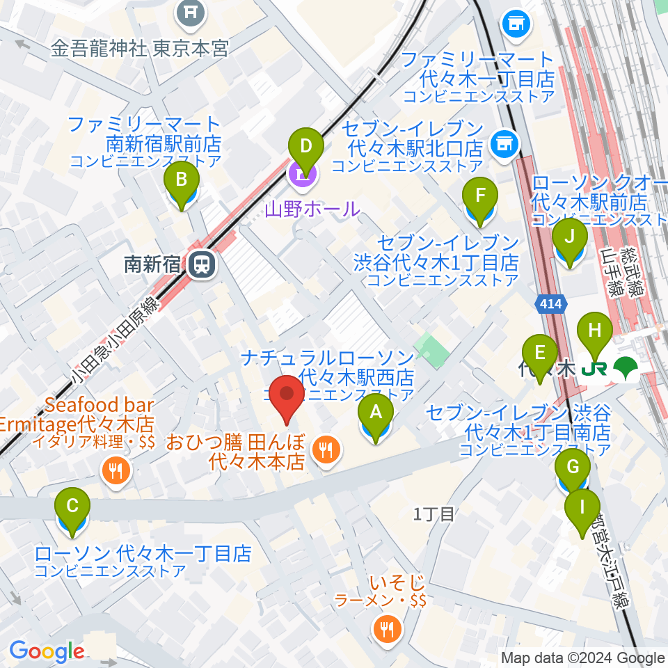 代々木Barbara周辺のコンビニエンスストア一覧地図