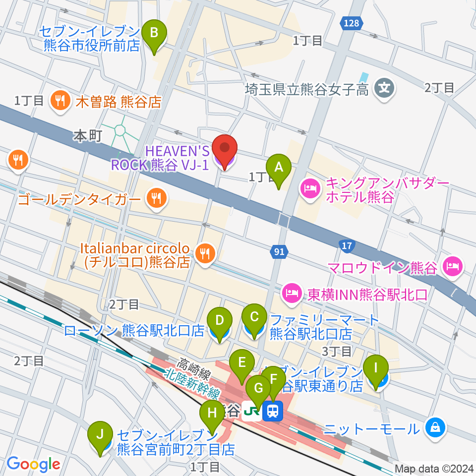 ヘブンズロック熊谷VJ-1周辺のコンビニエンスストア一覧地図