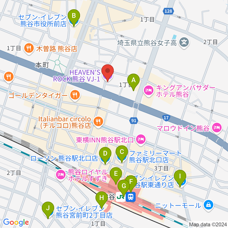 ヘブンズロック熊谷VJ-1周辺のコンビニエンスストア一覧地図