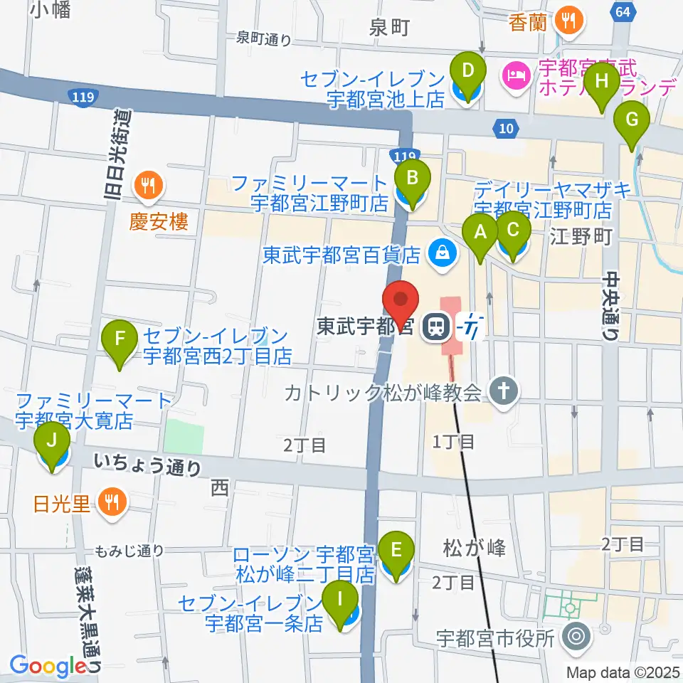 宇都宮ヘブンズロック周辺のコンビニエンスストア一覧地図