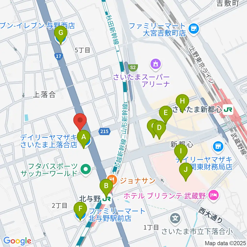 さいたま新都心ヘブンズロック周辺のコンビニエンスストア一覧地図