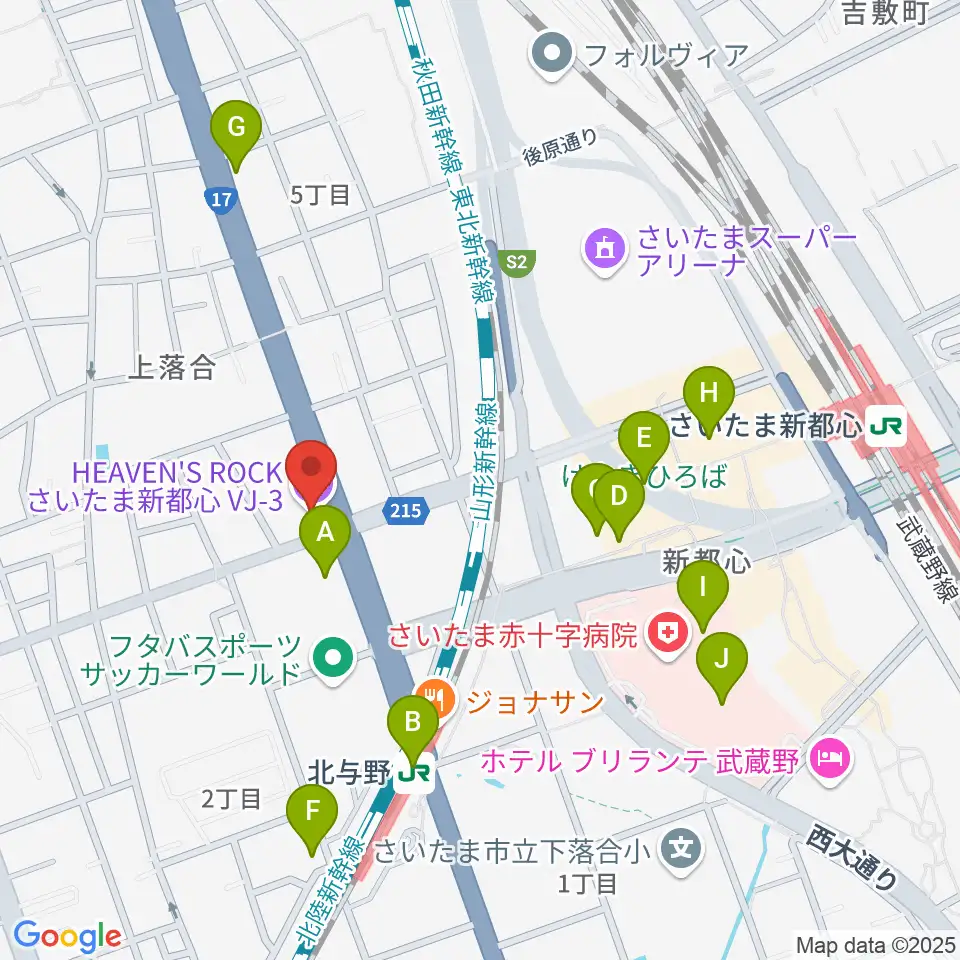 さいたま新都心ヘブンズロック周辺のコンビニエンスストア一覧地図