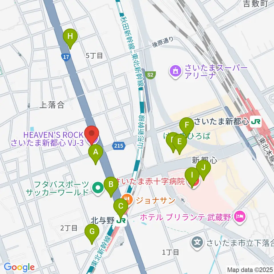 さいたま新都心ヘブンズロック周辺のコンビニエンスストア一覧地図