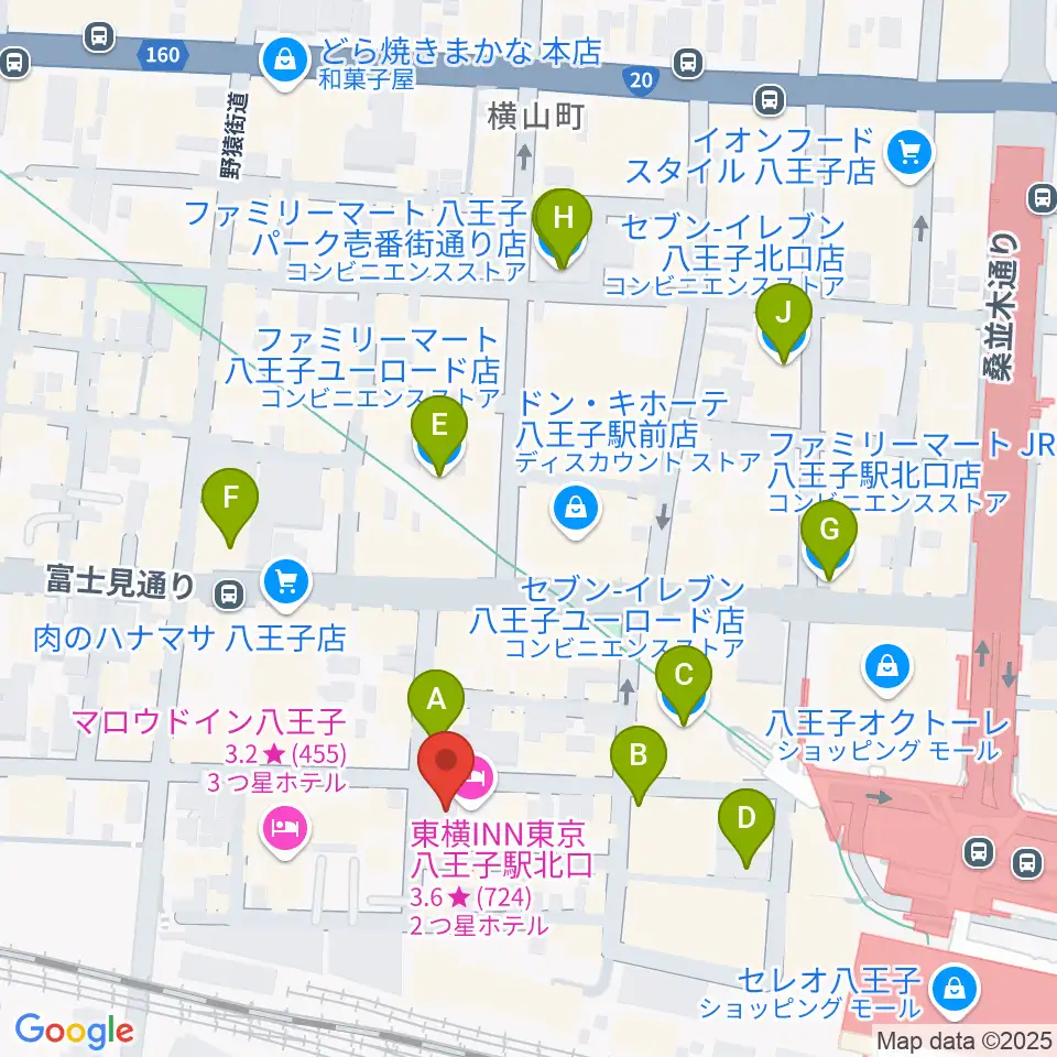 八王子Match Vox周辺のコンビニエンスストア一覧地図