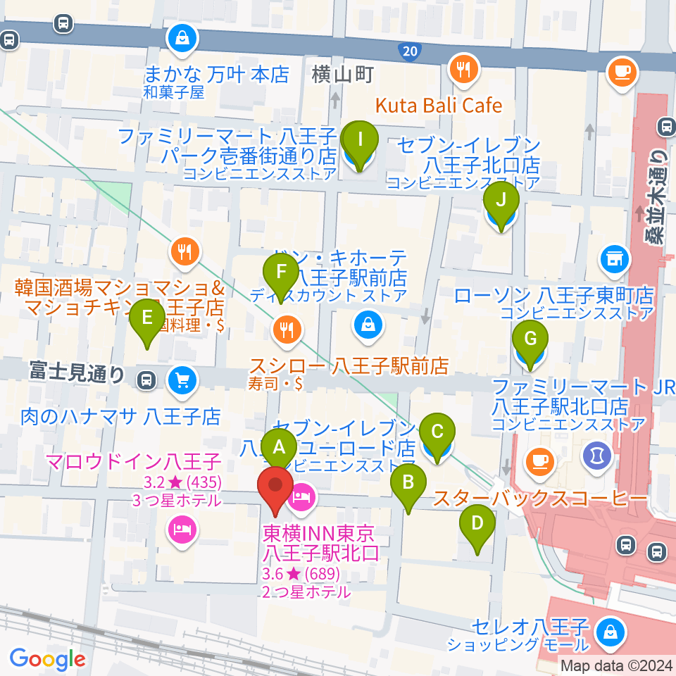 八王子RIPS周辺のコンビニエンスストア一覧地図