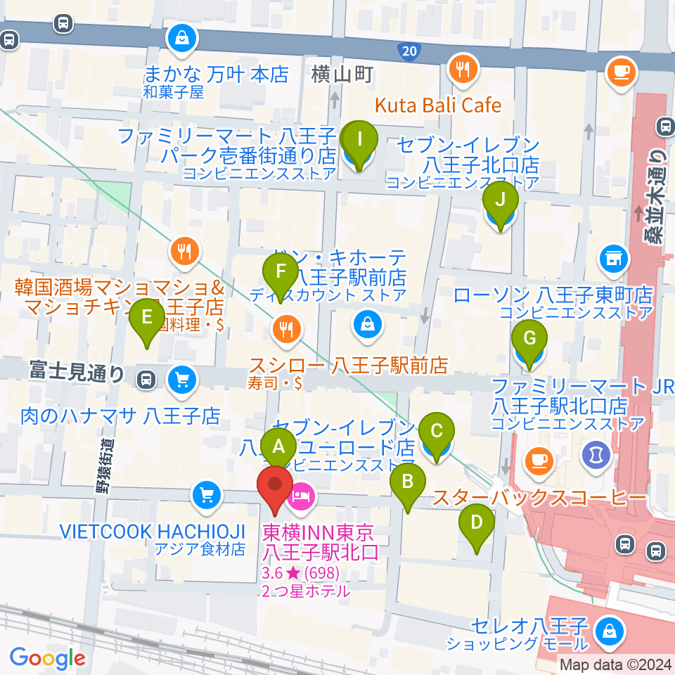 八王子RIPS周辺のコンビニエンスストア一覧地図