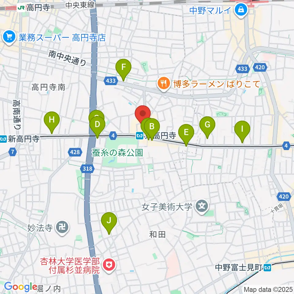 東高円寺二万電圧周辺のコンビニエンスストア一覧地図