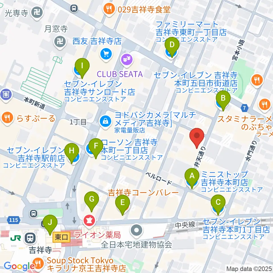吉祥寺WARP周辺のコンビニエンスストア一覧地図